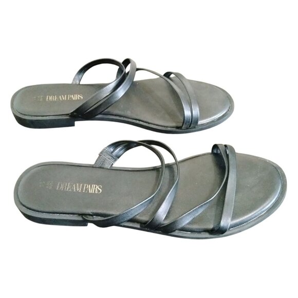Dream Pairs Size 11 Black Strappy Slide Flat Sandals Memory Foam & Non-Slip Sole - Picture 5 of 11